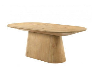 Maeve Oval Contemporary Oak Finish Dining Table Wooden dining table on a white background