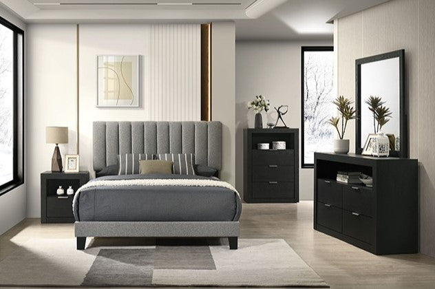 Maltari Contemporary Engineered Wood Black Finish Mirror Decorative  mirror, plants, and a lantern on a shelf against a neutral wall.