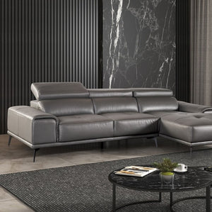 Matteo Modern Style Dark Gray Adjustable Headrest Leather Sectional Sofa