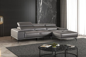 Matteo Modern Style Dark Gray Adjustable Headrest Leather Sectional Sofa