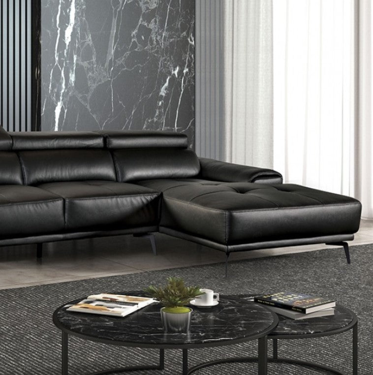 Matteo Modern Style Black Adjustable Headrest Leather Sectional Sofa