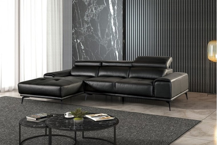 Matteo Modern Style Black Adjustable Headrest Leather Sectional Sofa