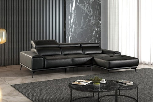 Matteo Modern Style Black Adjustable Headrest Leather Sectional Sofa