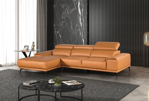 Matteo Modern Style Tangerine Adjustable Headrest Leather Sectional Sofa Left Facing