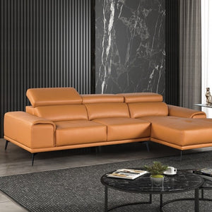 Matteo Modern Style Tangerine Adjustable Headrest Leather Sectional Sofa Right Facing
