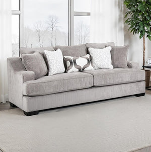 Mika Oversized Transitional Style Sofa Gray sofa with decorative pillows in a living room setting