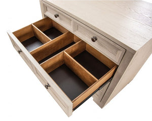 Montague Cross Modern Classic Tawny Credenza A light beige wood organizer drawer with multiple compartments pulled open to show the interior layout, set against a plain white background.