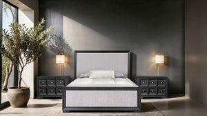 Montague Cross Modern Classic Fabric Weathered Black Bed Front