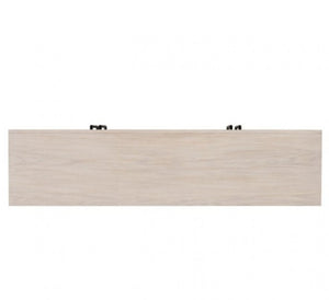 Montague Cross Modern Style Dining Server A rectangular light oak wood panel with a subtle grain texture, featuring two small black metal hardware components mounted near the top edge, set against a plain white background.