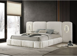 Naiomi Modern Wide LED Headboard Fully Upholstered Bed Style