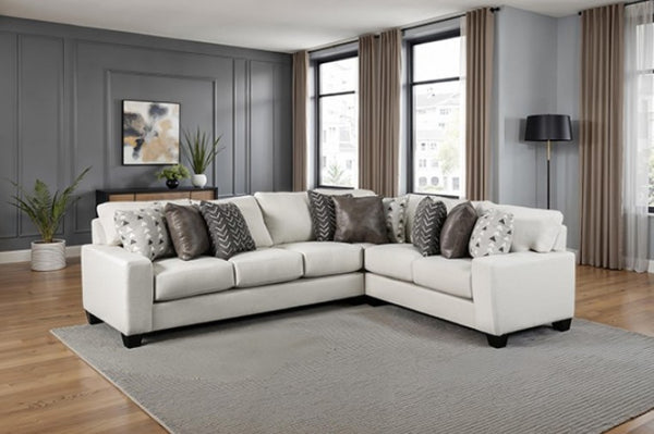 Nareen White Fabric Sectional Sofa with Multicolor Pillows Style