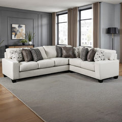 Nareen White Fabric Sectional Sofa with Multicolor Pillows