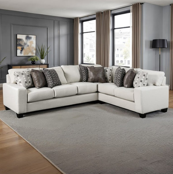 Nareen White Fabric Sectional Sofa with Multicolor Pillows