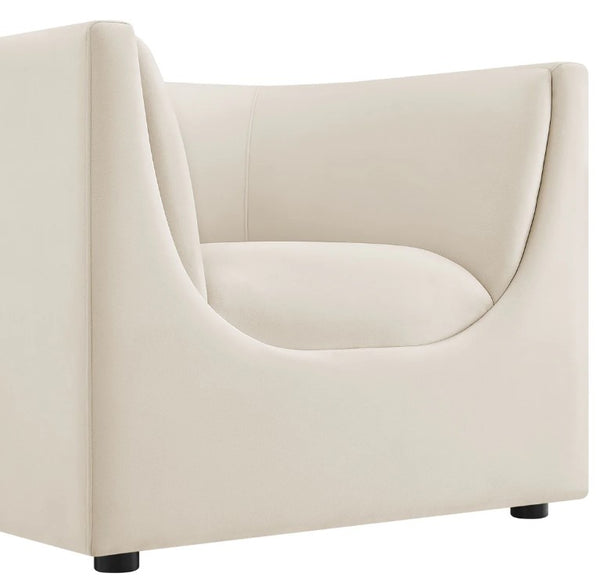 Natalia Alabaster Velvet Fabric Chair Beige armchair on a white background