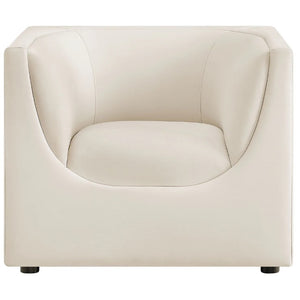 Natalia Alabaster Velvet Fabric Chair Beige armchair on a white background