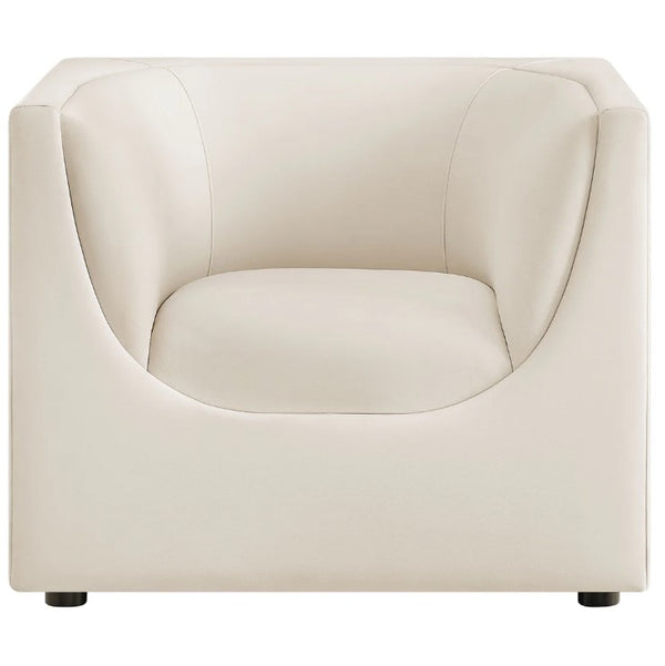 Natalia Alabaster Velvet Fabric Chair Beige armchair on a white background