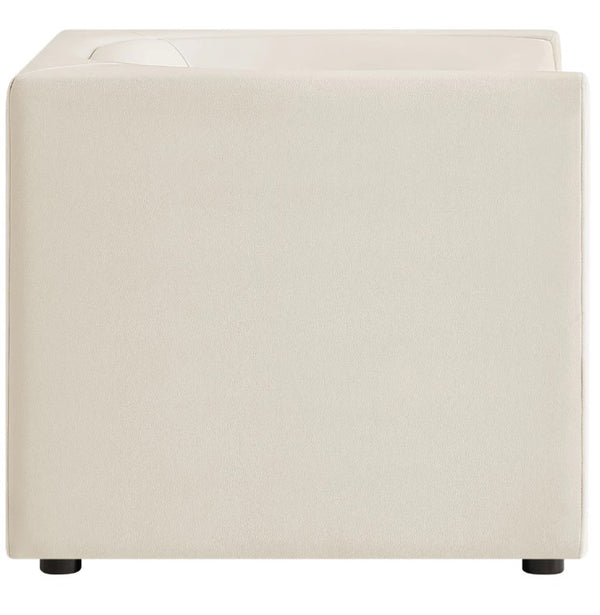 Natalia Alabaster Velvet Fabric Chair Beige cube ottoman on a white background