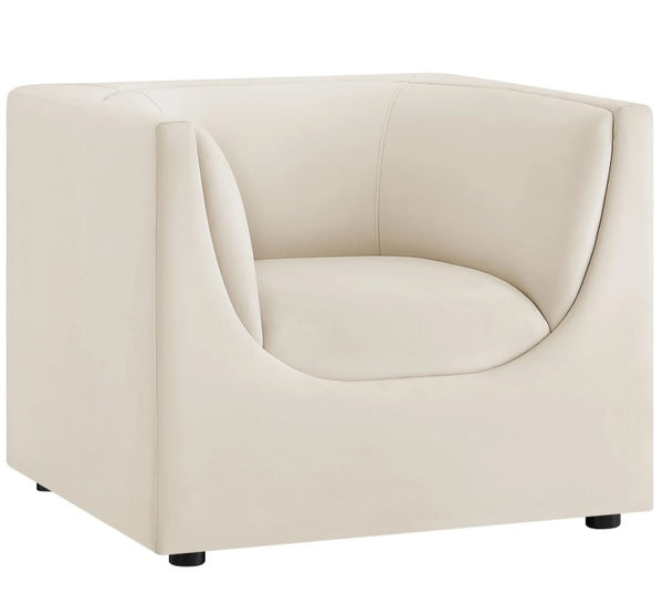 Natalia Alabaster Velvet Fabric Chair Beige armchair on a white background