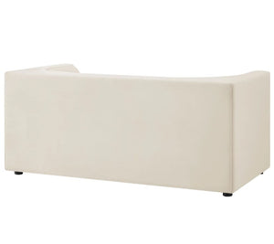 Natalia Alabaster Velvet Fabric Loveseat Beige sectional sofa on a white background