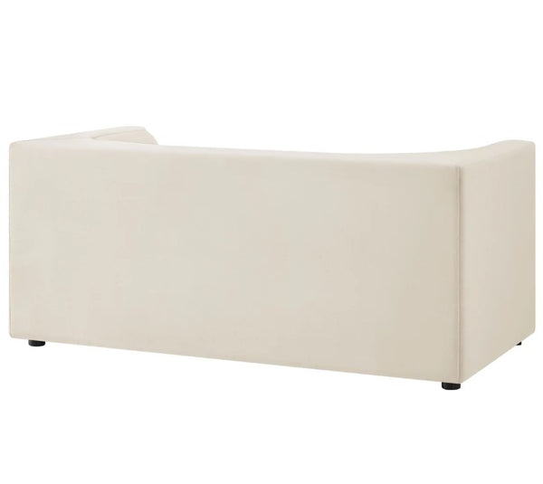 Natalia Alabaster Velvet Fabric Loveseat Beige sectional sofa on a white background