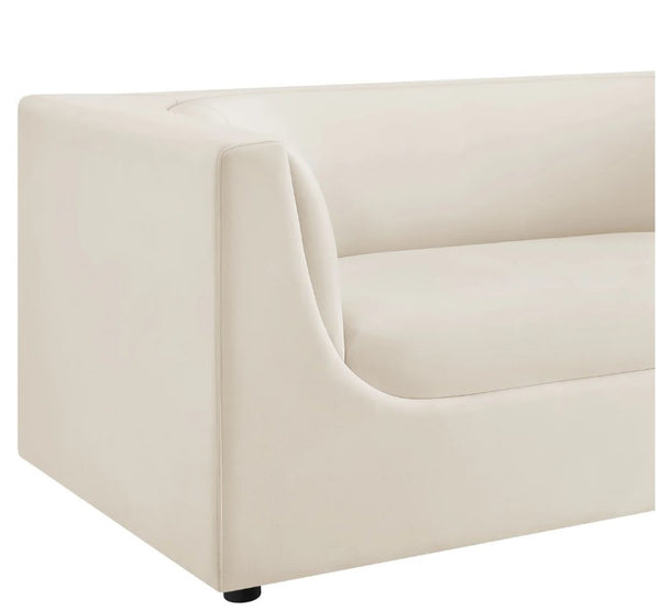 Natalia Alabaster Velvet Fabric Loveseat Beige corner sofa on a white background