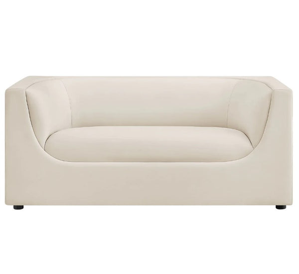 Natalia Alabaster Velvet Fabric Loveseat Beige sofa on a white background