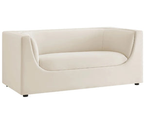 Natalia Alabaster Velvet Fabric Loveseat Beige sofa on a white background