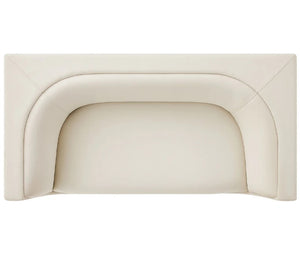 Natalia Alabaster Velvet Fabric Loveseat Beige upholstered headboard on a white background