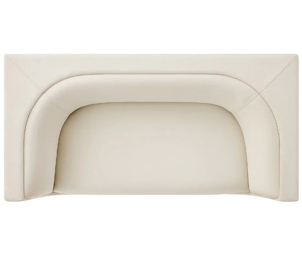 Natalia Alabaster Velvet Fabric Loveseat Beige upholstered headboard on a white background