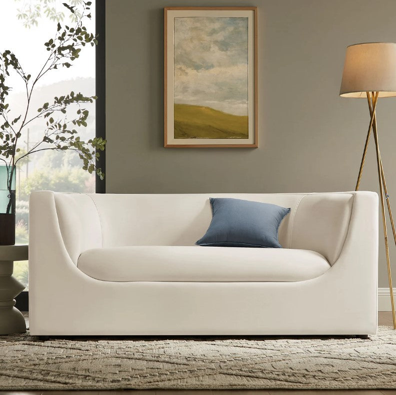 Natalia Alabaster Velvet Fabric Loveseat
