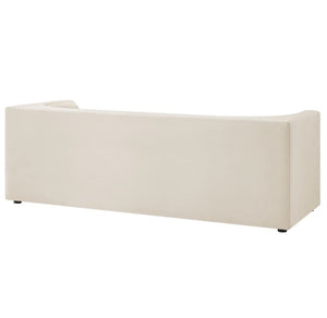 Natalia Alabaster Taupe Velvet Fabric Sofa Beige sofa on a white background
