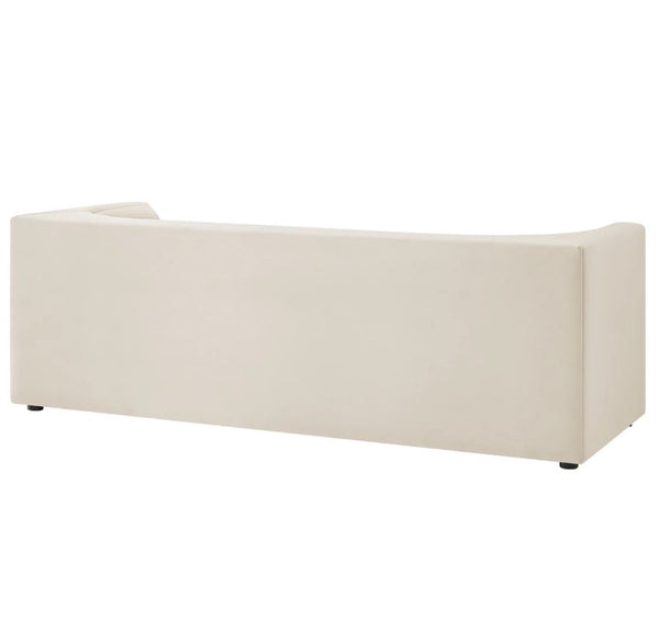 Natalia Alabaster Taupe Velvet Fabric Sofa Beige sofa on a white background