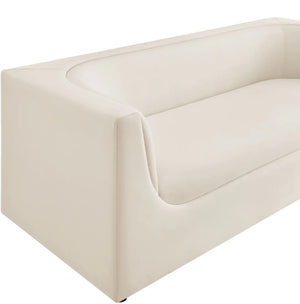 Natalia Alabaster Taupe Velvet Fabric Sofa Beige sofa on a white background