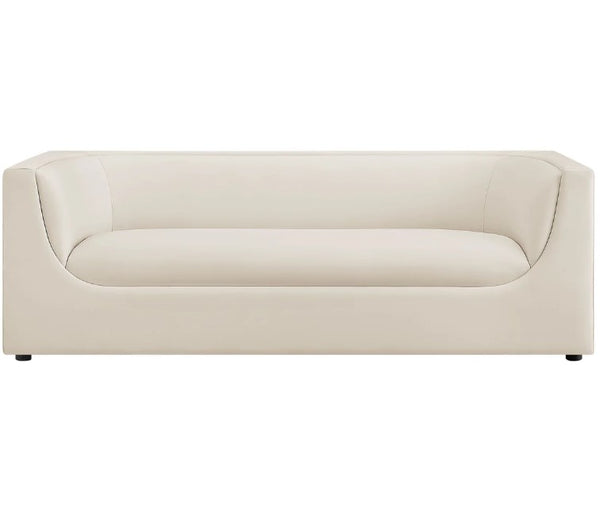 Natalia Alabaster Taupe Velvet Fabric Sofa Beige sofa on a white background