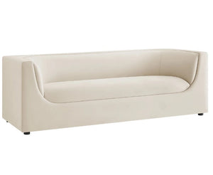 Natalia Alabaster Taupe Velvet Fabric Sofa Beige sofa on a white background