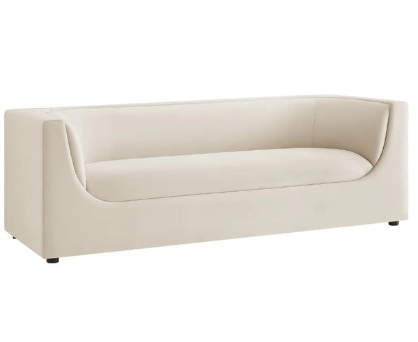Natalia Alabaster Taupe Velvet Fabric Sofa Beige sofa on a white background