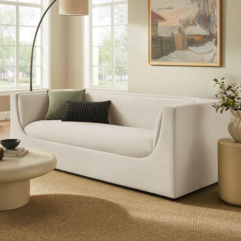Natalia Alabaster Taupe Velvet Fabric Sofa
