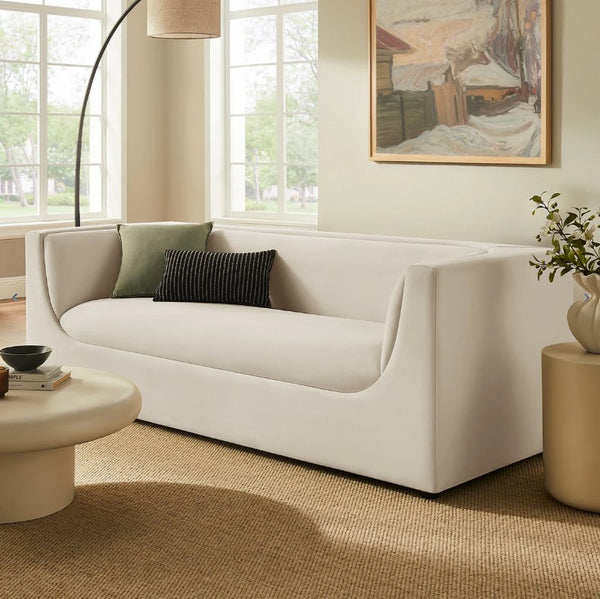 Natalia Alabaster Taupe Velvet Fabric Sofa