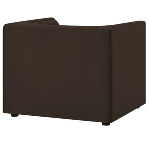 Natalia Chocolate Brown Velvet Fabric Chair Brown upholstered corner piece on a white background