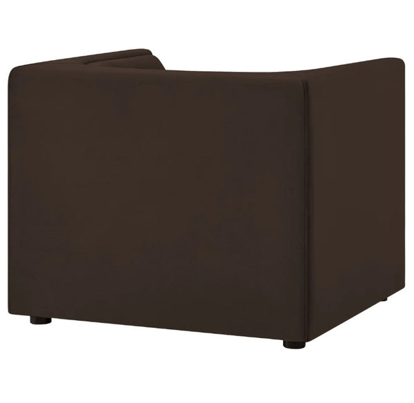 Natalia Chocolate Brown Velvet Fabric Chair Brown upholstered corner piece on a white background