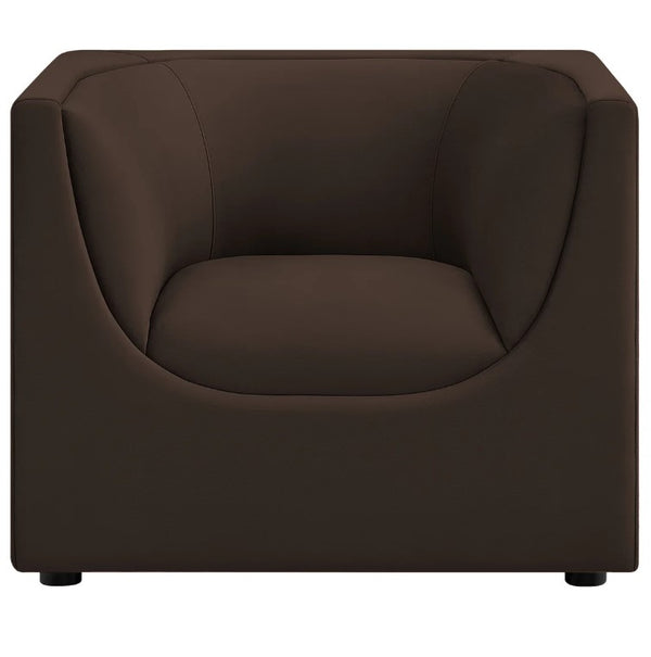 Natalia Chocolate Brown Velvet Fabric Chair Brown armchair on a white background