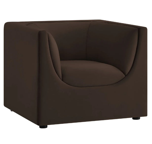 Natalia Chocolate Brown Velvet Fabric Chair Brown armchair on a white background