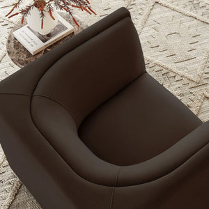 Natalia Chocolate Brown Velvet Fabric Chair Brown sofa in a room with a textured rug