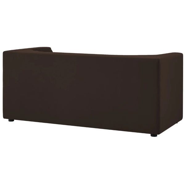 Natalia Chocolate Brown Velvet Fabric Loveseat Dark brown curved sofa on a white background