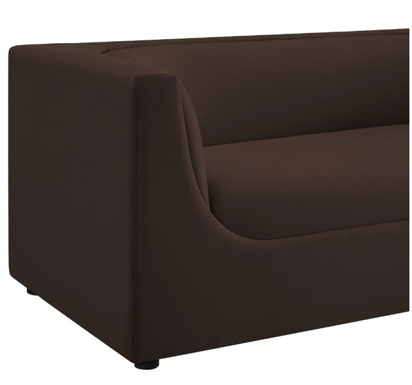 Natalia Chocolate Brown Velvet Fabric Loveseat Brown sofa on a white background