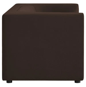 Natalia Chocolate Brown Velvet Fabric Loveseat Brown upholstered cube chair on a white background