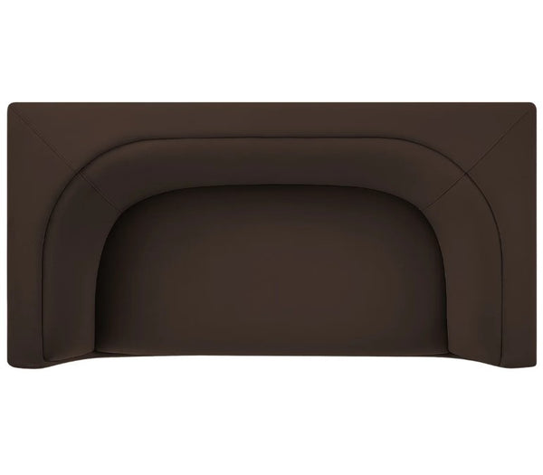 Natalia Chocolate Brown Velvet Fabric Loveseat Brown upholstered headboard on a white background