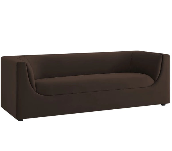 Natalia Chocolate Brown Velvet Fabric Sofa Brown sofa on a white background