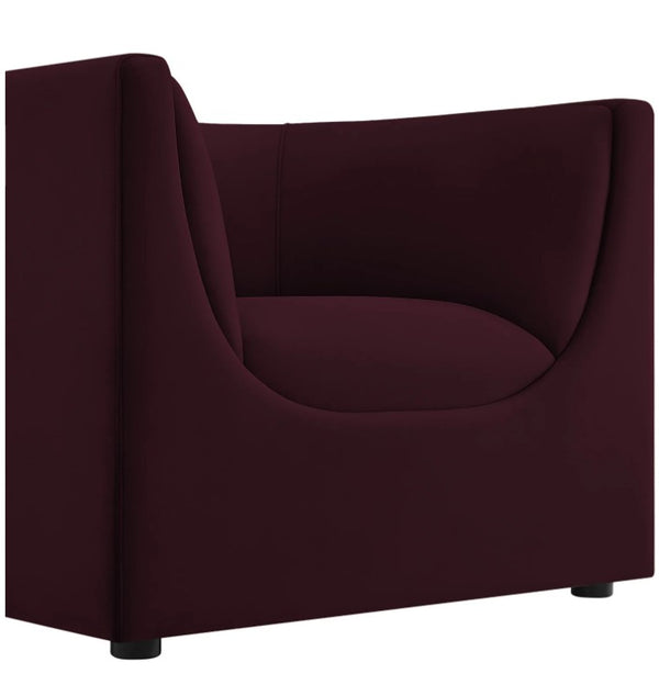  Natalia Mulberry Velvet Fabric Chair Maroon armchair on a white background