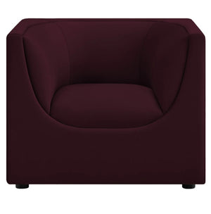Natalia Mulberry Velvet Fabric Chair Maroon armchair on a white background